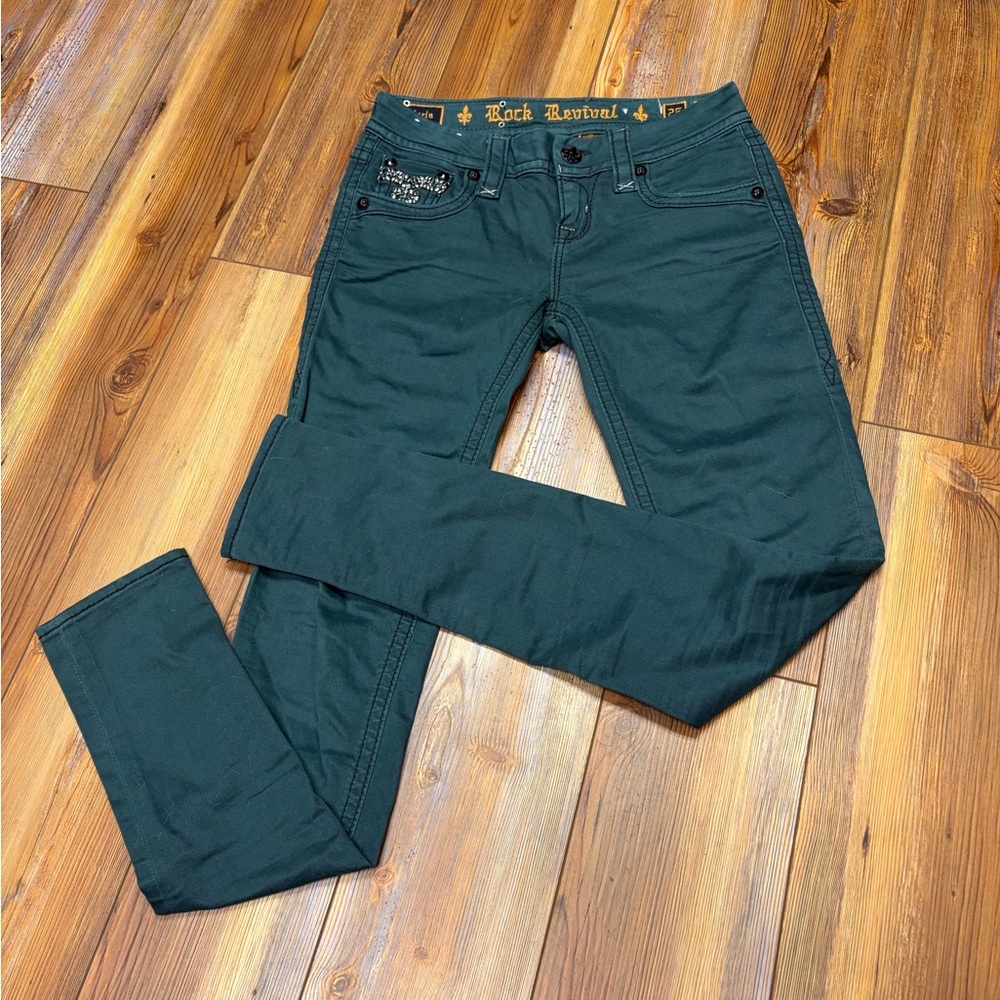 Rock Revival Teal Slim Fit Jeans with Embellished Pocket